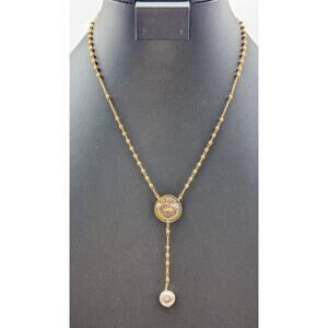 Mercedes Salazar Queen Y Drop Pearl Dangle Gold Filled Beaded Chain 18" Necklace